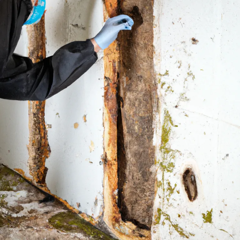 Inspecting mold while wearing PPE to ensure safety